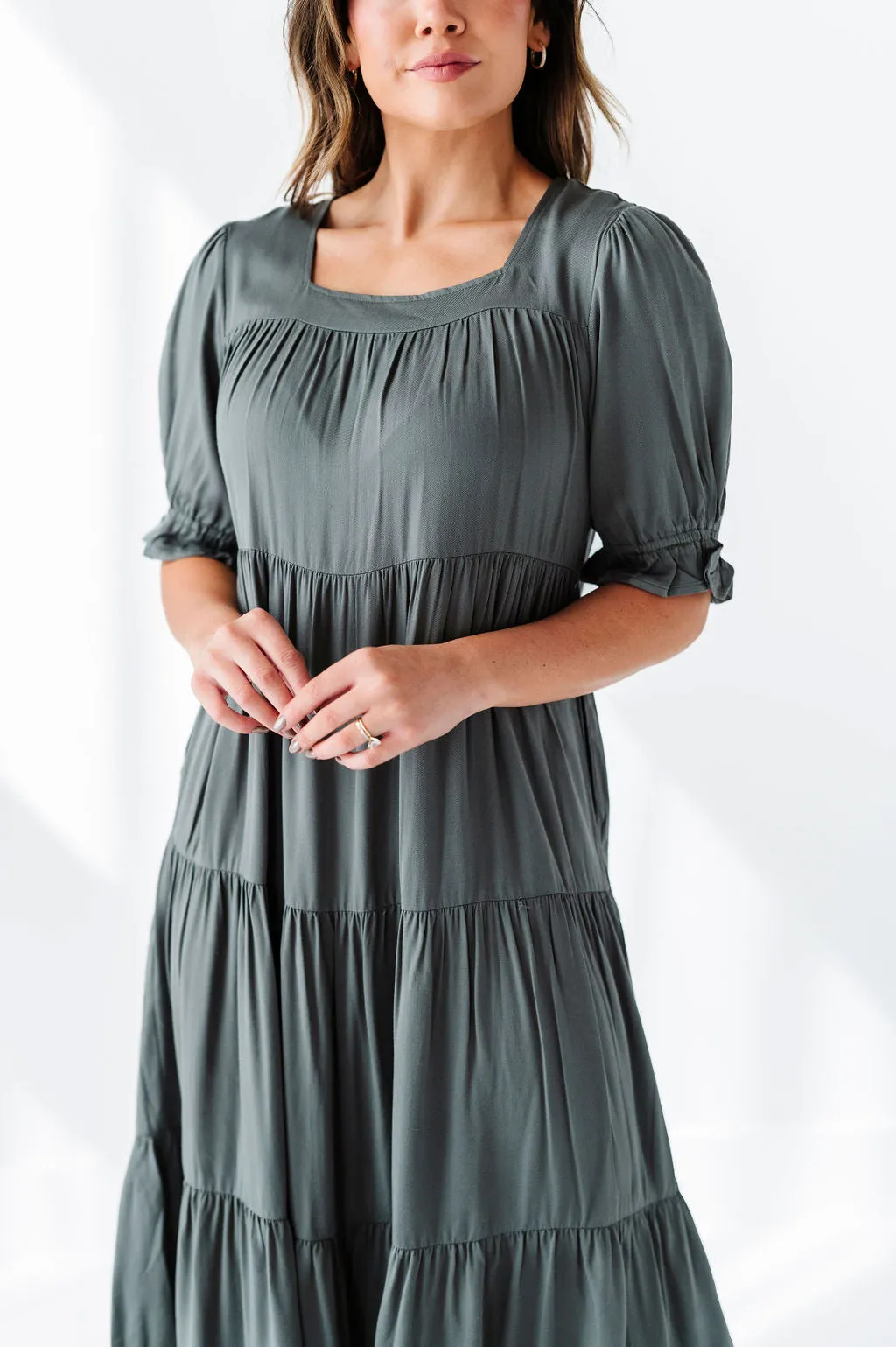 Matilda Tiered Dress in Moss