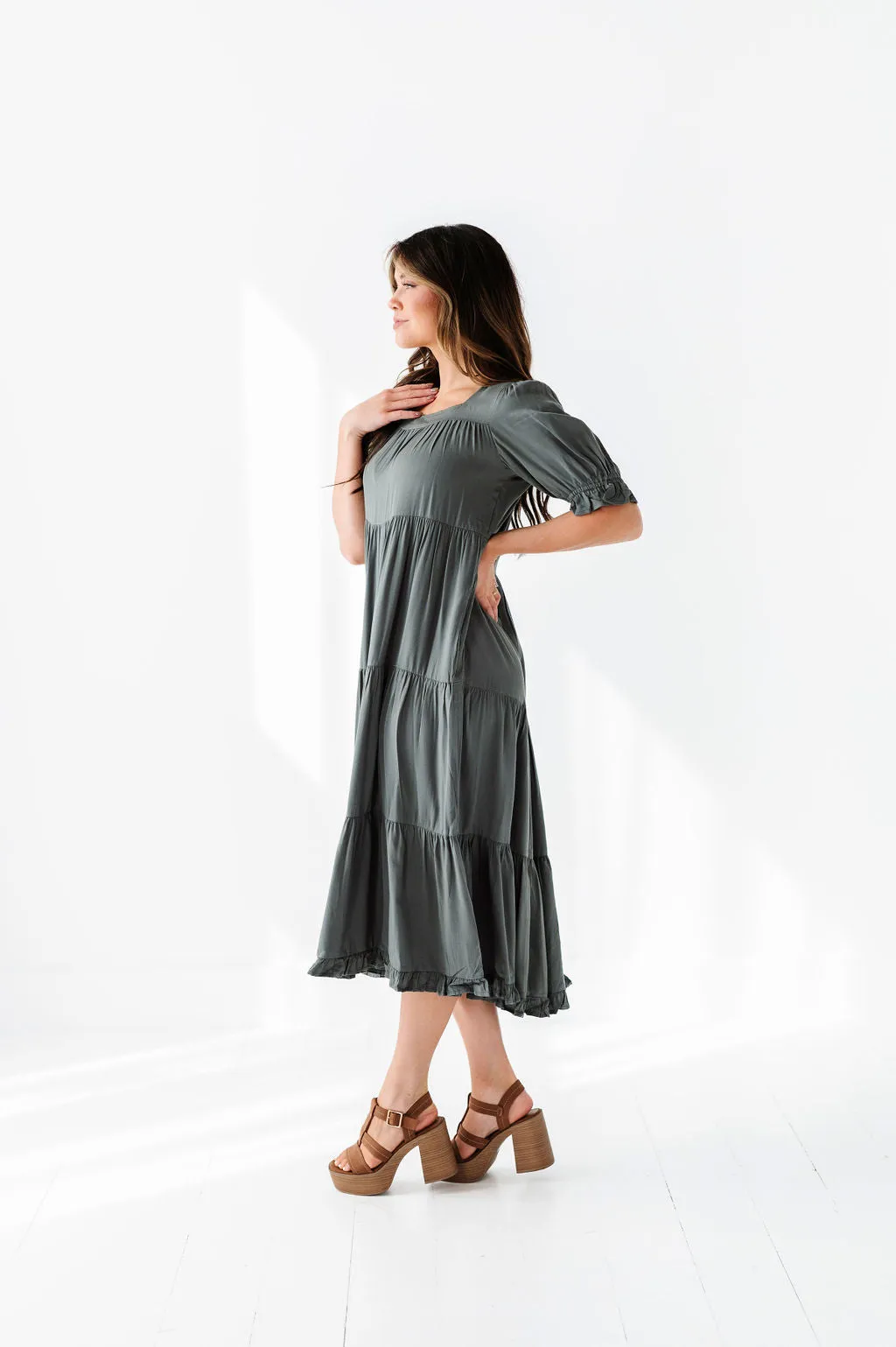Matilda Tiered Dress in Moss