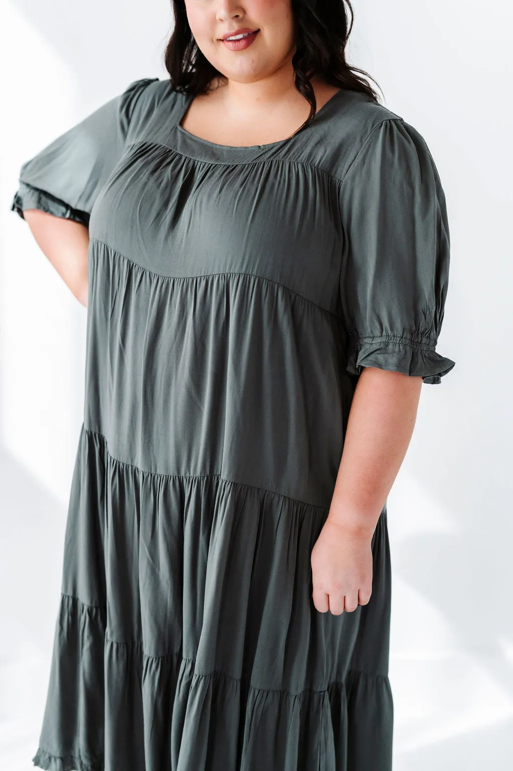 Matilda Tiered Dress in Moss