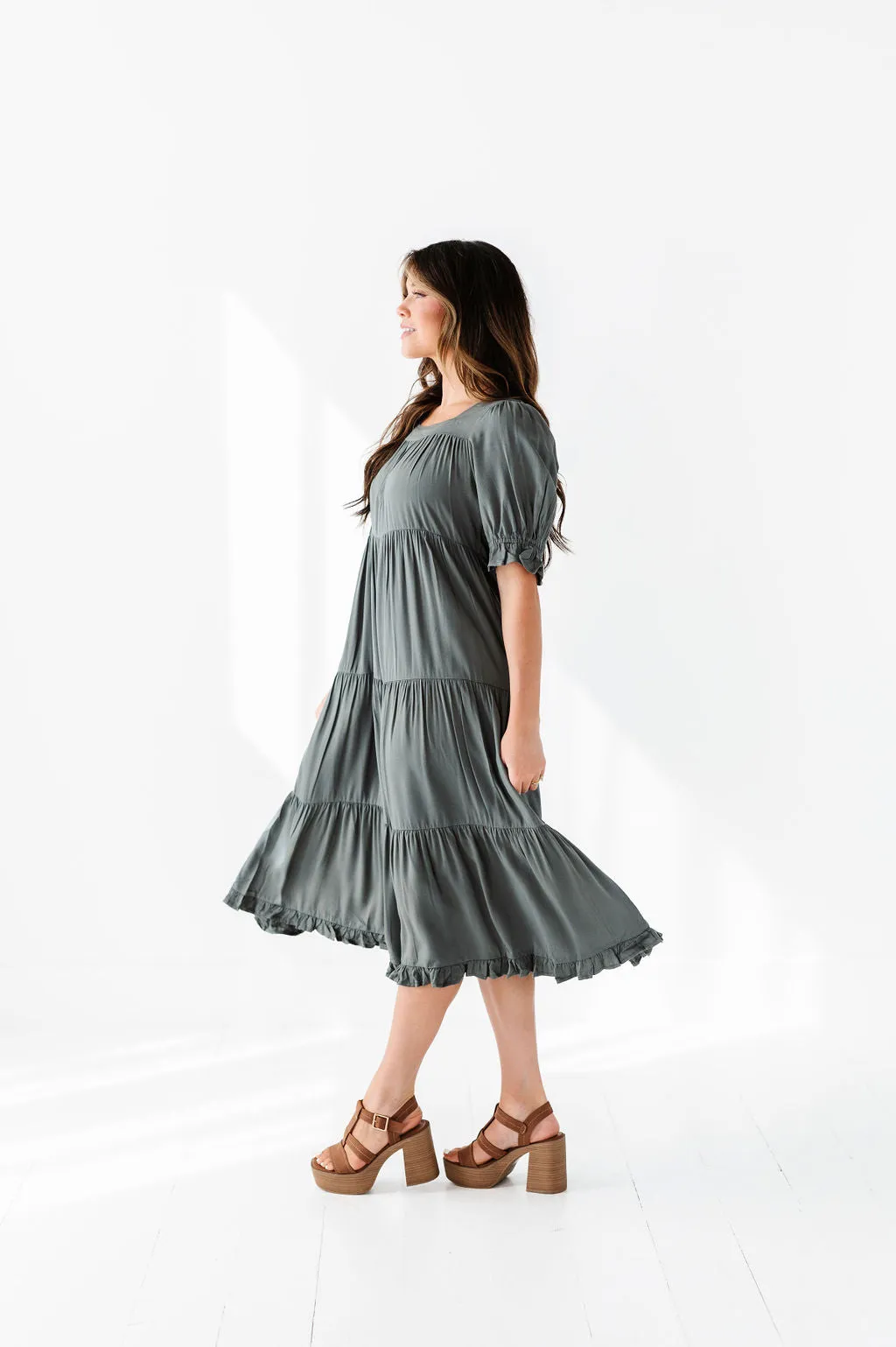 Matilda Tiered Dress in Moss