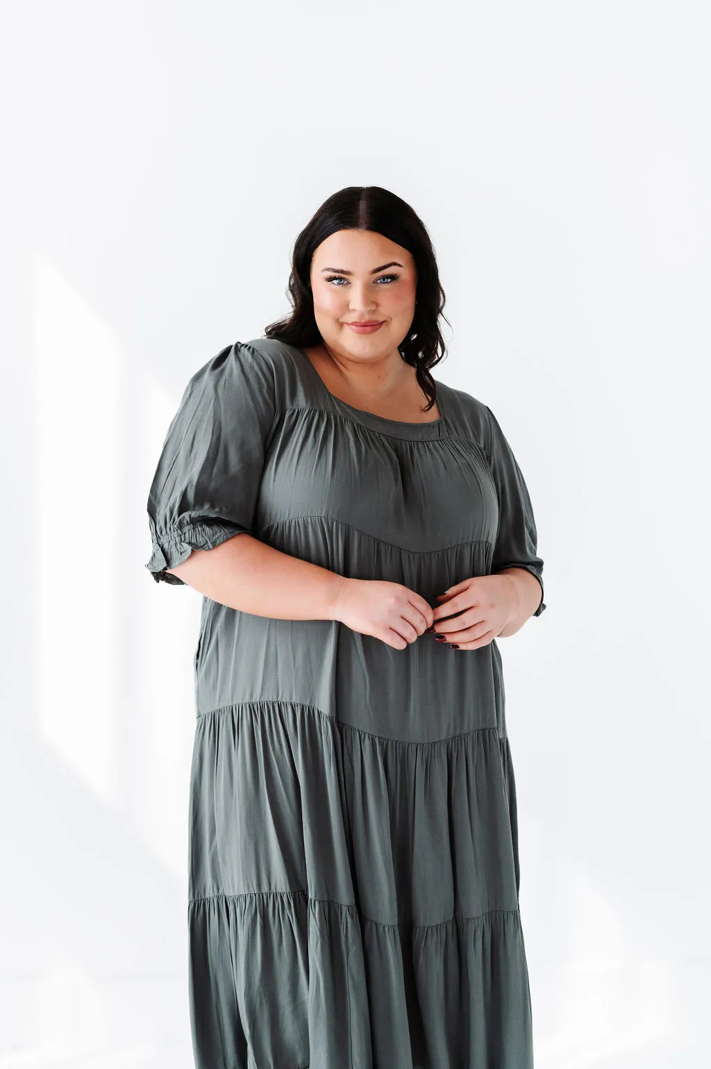 Matilda Tiered Dress in Moss