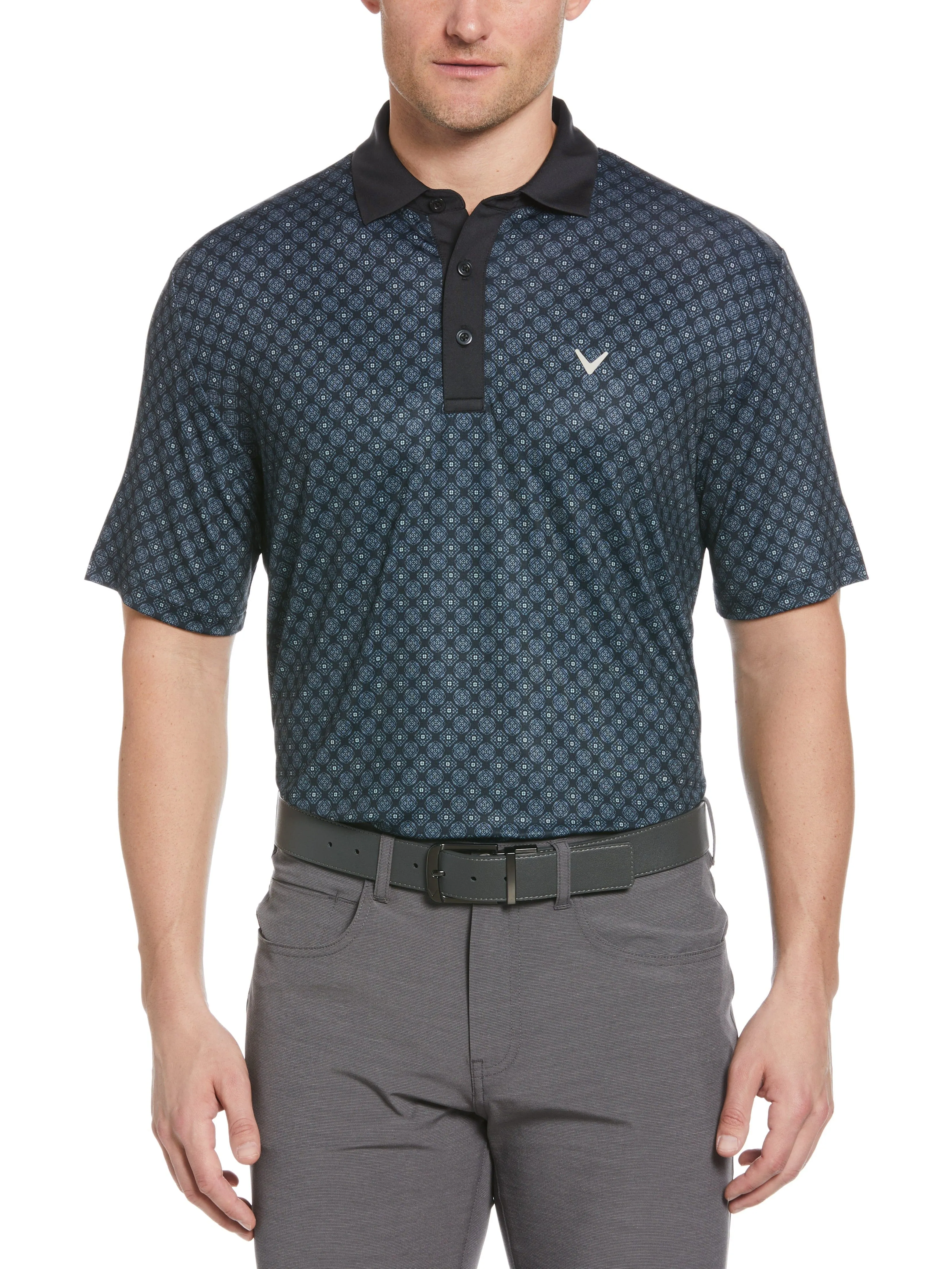 Mens All Over Circular Geo Print Polo