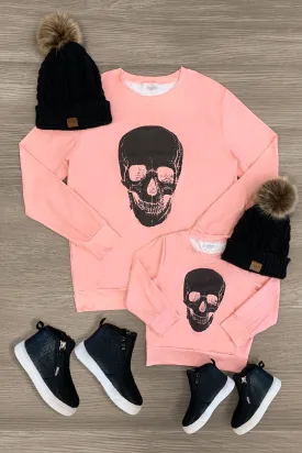 Mom & Me - Light Pink Skull Distressed Top