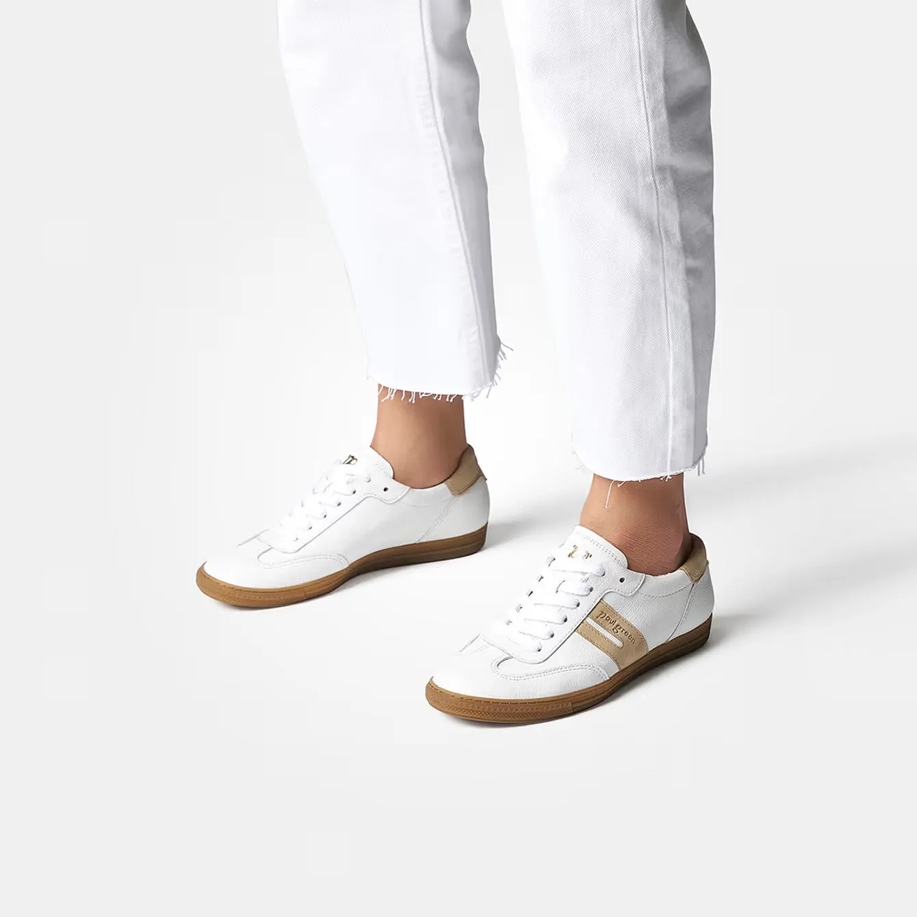 Paul Green White/Beige Trainers With Laces