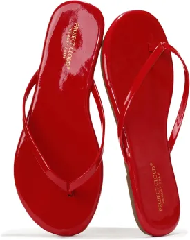 Project Cloud Flip Flops for Women - Memory Foam Flats Summer Sandals for Women 2025 - Vegan Leather Lightweight Womens Sandals Summer Beach Essentials Slides