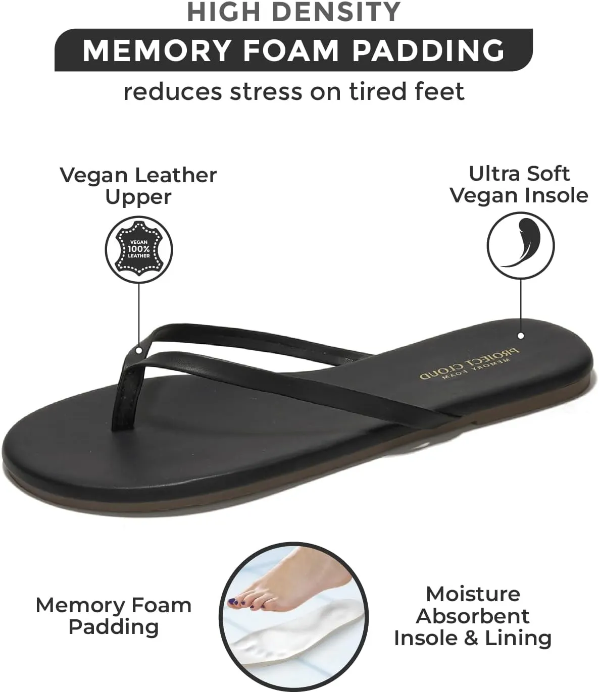 Project Cloud Flip Flops for Women - Memory Foam Flats Summer Sandals for Women 2025 - Vegan Leather Lightweight Womens Sandals Summer Beach Essentials Slides