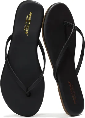 Project Cloud Flip Flops for Women - Memory Foam Flats Summer Sandals for Women 2025 - Vegan Leather Lightweight Womens Sandals Summer Beach Essentials Slides