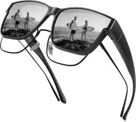 URUMQI Polarized Sunglasses Fit Over Glasses for Men Women, Oversized Square Sun Glasses UV400 Protection Shades
