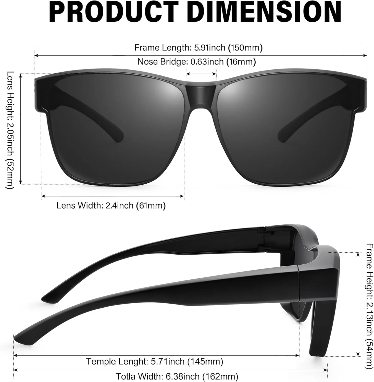 URUMQI Polarized Sunglasses Fit Over Glasses for Men Women, Oversized Square Sun Glasses UV400 Protection Shades