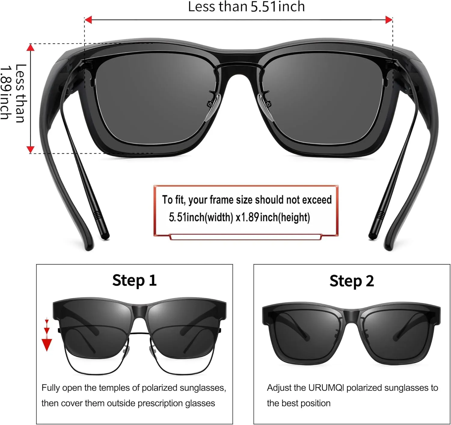 URUMQI Polarized Sunglasses Fit Over Glasses for Men Women, Oversized Square Sun Glasses UV400 Protection Shades