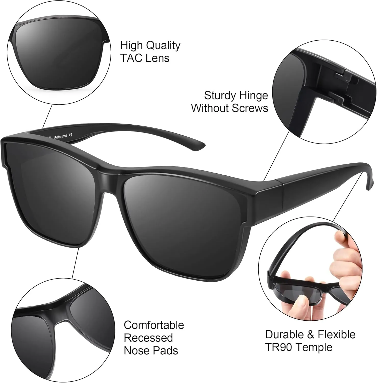 URUMQI Polarized Sunglasses Fit Over Glasses for Men Women, Oversized Square Sun Glasses UV400 Protection Shades