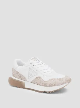 White and Taupe Melany Logo Sneakers
