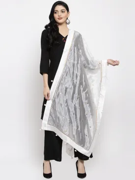 Women'S White Polka Dots Silk Dupatta